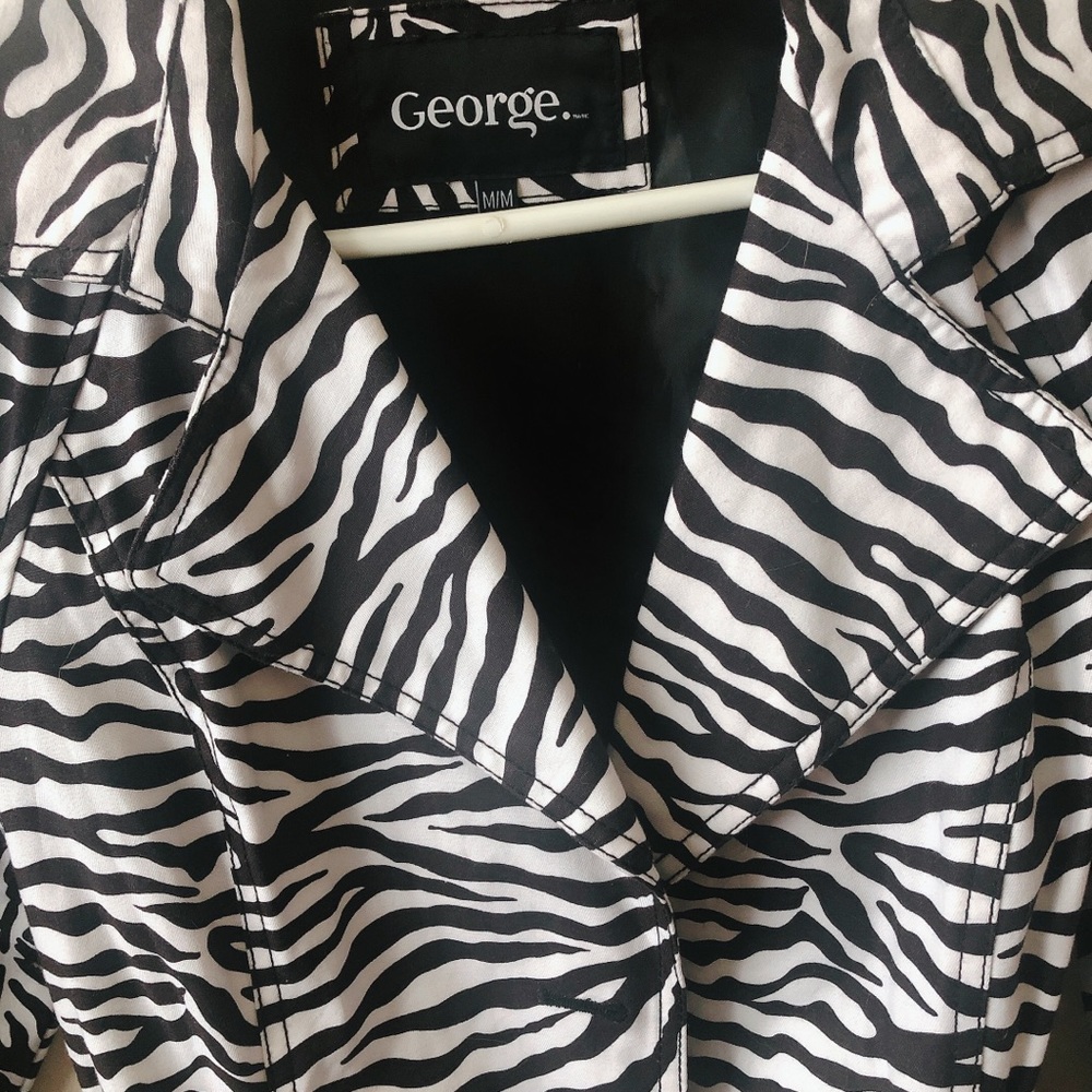 🦓ZEBRA Pattern Belted Trench Coat Jacket 🖤🤍 - Picture 4 of 8